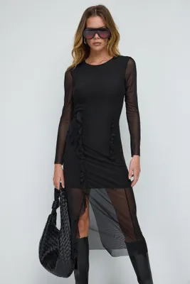 Produktbild von Gefüttertes, gerüschtes schwarzes Kleid, Black, M