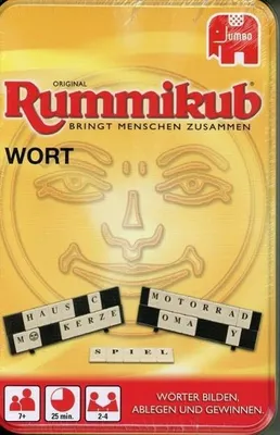 Immagine prodotto di Jumbo Spiele Original Rummikub, edizione "Wort" in scatola di metallo: il popolare gioco da tavolo in una confezione compatta. Adatto a adulti e bambini dai 7 anni in su. Disponibile in vari colori