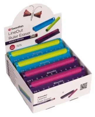 Produktbild von Radierer Line Out 10cm mit Lineal farbig sortiert Packung mit 24 Stück