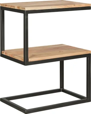Produktbild von Beistelltisch AKOLA S-Form Massiv-Holz Akazie / Metall 45 x 60 x 30 cm | Design Wohnzimmertisch Landhaus-Stil | Anstelltisch Ablagetisch eckig