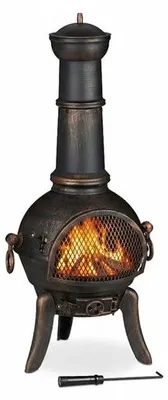 Produktbild von Famanu Gartenkamin - mit Schürhaken und Funkenflugschutz - Gusseisen - Bronze