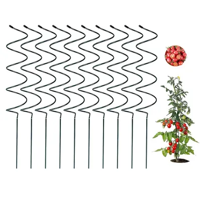 Produktbild von Tomatenspirale 10er Set Pflanzenstütze aus Metall, Rankhilfe für Tomaten & Kletterpflanzen, stabile Garten Rankstäbe, wetterfest & langlebig für Beet & Gewächshaus