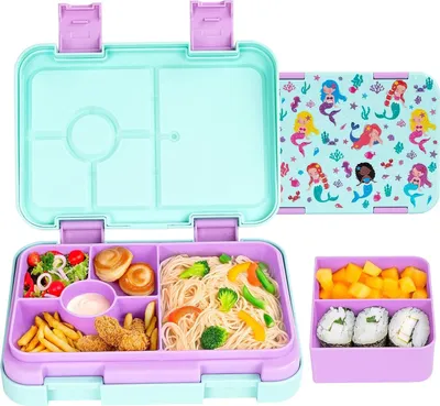 Produktbild von Bento Lunch Box für Kinder & Kleinkinder, auslaufsichere Lunchbox mit 5/6 Fächern für die Schule, Snack-Behälter, sicherem BPA-freiem Material blau
