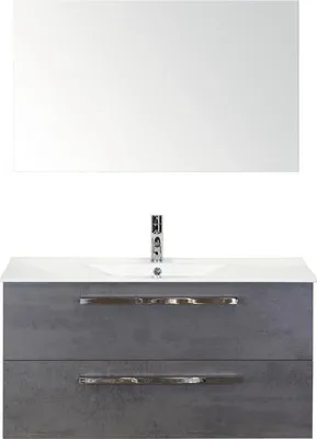 Produktbild von Badmöbel-Set Sanox Seville BxHxT 101 x 170 x 46 cm Frontfarbe beton anthrazit mit Waschtisch Keramik weiß und Waschtisch