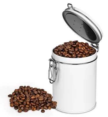 Productafbeelding van Luchtgedichte koffiebus - Vacuumvoorraadbus met uitlaatventiel - Voor het n van koffiepoeder, thee, noten en cacao - 450 ml - Wit