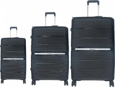 Produktbild von 3-teiliges Hartschalenkofferset mit 4 Doppelrädern, 360° Rollensystem mit sehr leisen Schwarz