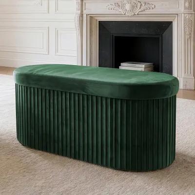 Produktbild von riess-ambiente Polsterbank ÉLAN 80cm grün Samt ovale Sitzbank mit Stauraum faltbar