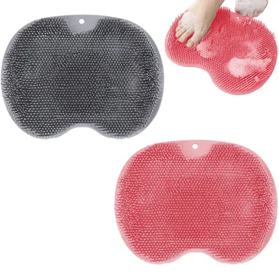 Produktbild von Set aus 2 Silikon-Badematten, Fußbürsten und Fußmassagegeräten zur Verwendung in Dusche und Badewanne, mit rutschfesten Saugnäpfen für Fußpflege, Entspannung, verbesserte Durchblutung und Peeling.