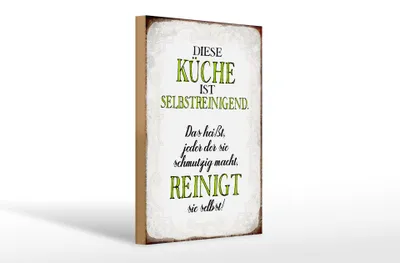 Produktbild von Holzschild  diese Küche ist selbstaufräumend, 30 x 20 cm, Holzschilder Spruch Küche Kochmütze