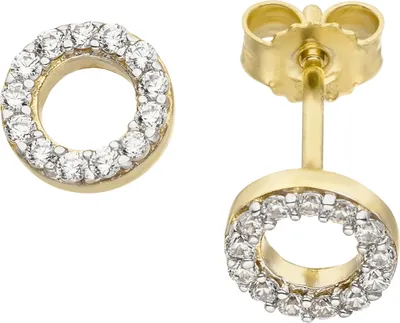 Produktbild von JOBO Ohrstecker rund 375 Gold Gelbgold bicolor 26 Zirkonia Ohrringe Goldohrringe