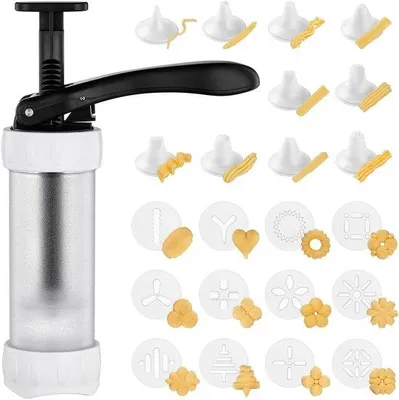 Productafbeelding van Ibenzoa® Taartdecoratieset voor het spuiten – 22-delige set (12 koekjesvormen, 10 spuitmondjes), geschikt voor contact met voedsel, 15,5 x 6 x 2 cm, 263 g, geschikt voor maximaal 35 koekjes