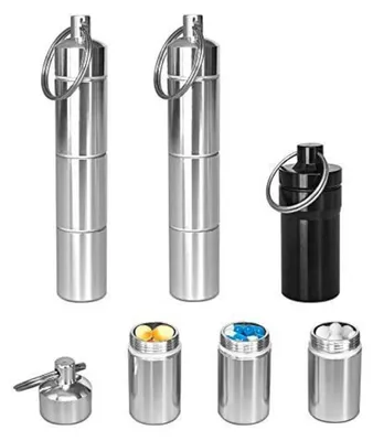 Image de Porte-clés en aluminium étanche pour pilules, avec 3 compartiments, mini boîte à comprimés pour les déplacements