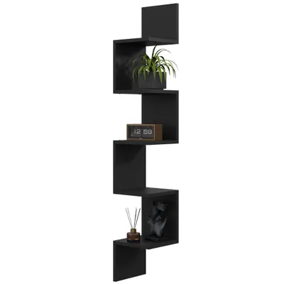 A black zig-zag shelf mounted on a white background.