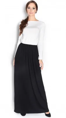 Produktbild von Damen Langarm Maxikleid Herbstkleid Kleid Lang Abend Maxi Kleider, Weiß/Schwarz/2XL/3XL