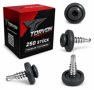 Produktbild von TORVON Selbstbohrende Blechschrauben mit EPDM Dichtscheibe Flachkopf Torx 4,8 x 19 mm RAL 7024 Graphitgrau 250 St.
