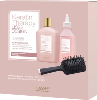 Immagine prodotto di Alfaparf Milano Keratin Therapy GLASS HAIR Gift Set - Shampoo 250ml + Liquid Glass 250ml + Spazzola