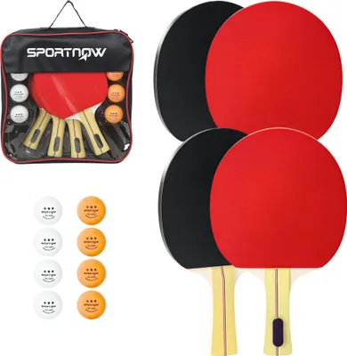 Produktbild von SPORTNOW Tischtennisschläger Tischtennis Set mit 4 Tischtennisschlägern, 8 Tischtennisbällen und Tragetasche Ping Pang Set Für Drinnen & Draußen