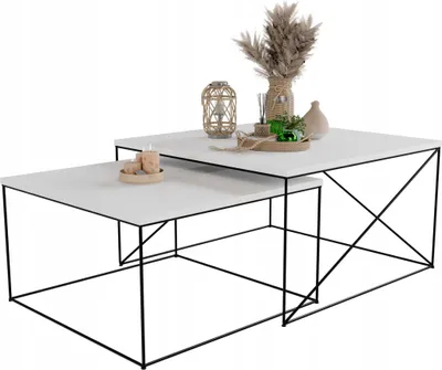 Zdjęcie produktu dla Zestaw Kwadratowych Stolików Kawowych 2w1 Salon Loft Czarny+Biały Mat