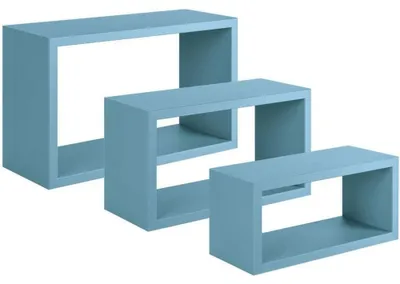 Produktbild von 3-teiliges Wandregal-Set für Wohnzimmer, rechteckige Würfelregale Trittico - Blau