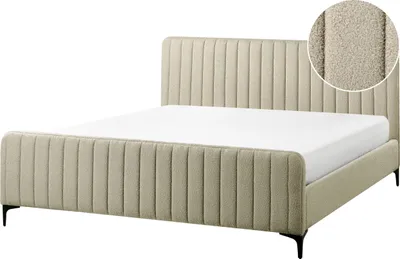 Produktbild von BELIANI Polsterbett Beige Bouclé mit Lattenrost 180 x 200 cm Hohes Gestepptes Kopf- und Fußteil Modern Glam Doppelbett Schlafzimmer Ausstattung