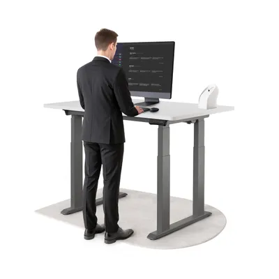 Produktbild von DESKSPACE Höhenverstellbarer Schreibtisch elektrisch mit leisem Dual-Motor – stabiles 4-Bein-Gestell (Grau Gestell, Weiß Tischplatte, 140×70 cm)