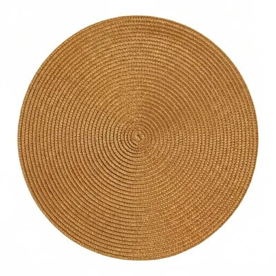 Produktbild von 4er Set Platzset Rund Ø 38 cm Abwaschbar Tischset Platzmatte in Bast-Optik Platzdeckchen Tisch Untersetzer Gold