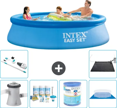 Immagine prodotto di Piscina gonfiabile rotonda Intex Easy Set - 305 x 76 cm - blu - incluso pacchetto manutenzione pompa - filtro - telo di fondo - aspirapolvere - tappeto solare
