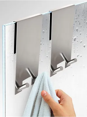 Image de Crochet pour paroi de douche – Pas besoin de percer – Doublé à l'intérieur – Acier inoxydable – Pour des épaisseurs de verre de 6 à 12 mm