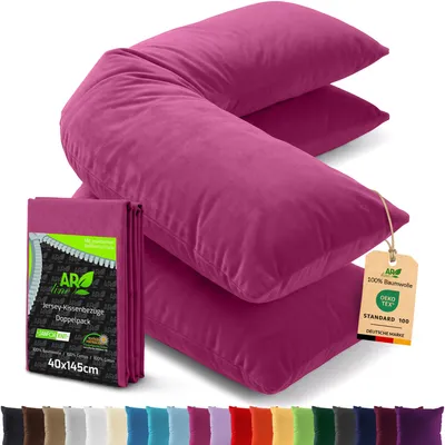 Produktbild von AR Line 2er Pack Jersey Kissenbezüge 40x145 Baumwolle – weich, atmungsaktiv, Seitenschläferkissen Bezug mit Reißverschluss, in Farbe: Pink