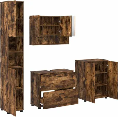 Produktbild von vidaXL Badezimmermöbel-Set 4 stk. Geräucherte Eiche 35 x 30 x 192 cm