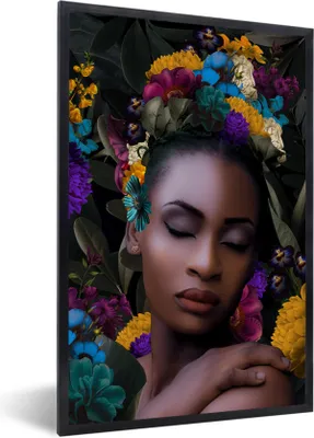 Produktbild von MuchoWow® MuchoWow® Gerahmtes Poster Blätter - Frau - Blumen 20x30 cm - Poster mit zchwarzem Bilderrahmen - Drucken - Bilder Poster im Rahmen