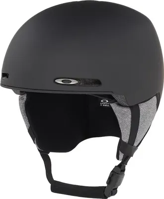 A black Oakley wintersport helmet shown from the front.