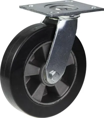 Image de 200mm swivel castor with black elastic rubber on aluminium centre wheel