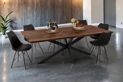 Produktbild von Esstisch Baumkante Holz-Optik Nussbaum 220 x 100 Spider-Gestell schwarz JOSY