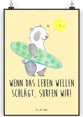 Produktbild von Mr. & Mrs. Panda Bild Sommer Wellen Surf DIN A4 - Gelb Pastell - Geschenk, Strandurlaub, Geschenke, Urlaub Am Meer, drucke, Wandbild, Plakat, Strand, wanddruck, Winter