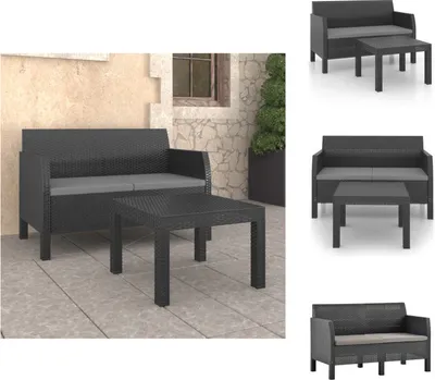 Immagine prodotto di vidaXL Set da salotto da giardino 2 pezzi con cuscini PP rattan antracite - Set di mobili da giardino