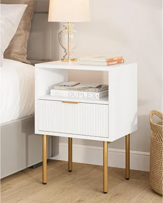 Produktbild von Nachttisch Modern Weiß Gold 1 Schublade Ablage