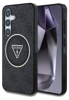 Immagine prodotto di Logo Guess IML 4G Glitter e Triangolo per Samsung Galaxy S25 - Adatto a MagSafe - Grigio