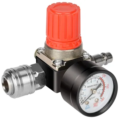 1/4" Druckregler für Druckluft, 4 Anschlüsse, mit Manometer