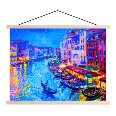 Produktbild von MuchoWow® Textilposter Malerei - Italien - Boot - Wasser - Architektur 120x90 cm mit holzfarbenen Rahmen - Magnetisch