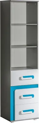 Produktbild von Jugendzimmer - Regal Oskar 05, Farbe: Anthrazit / Weiß / Blau - 192 x 50 x 40 cm (H x B x T)