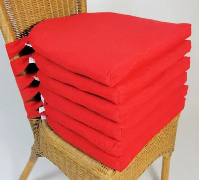 Produktbild von Set 6 x Stuhlkissen / Sitzkissen Marina halbrund mit Schleife 42 x 45 cm Dicke 5 cm , Fb. rot , Polyester