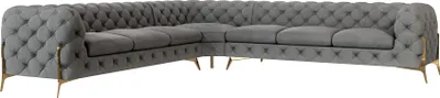 Produktbild von S-STYLE MÖBEL - Chesterfield Ecksofa Nova mit Goldene Metall Füßen aus Grau Samtstoff, B/T/H: 323 cm/ 323 cm/ 75 cm