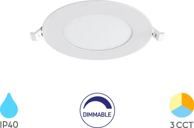 Immagine prodotto di Braytron Pannello LED da 6 W dimmerabile, faretto da incasso, faretto da soffitto, faretto piatto, IP40, CCT 3 in 1