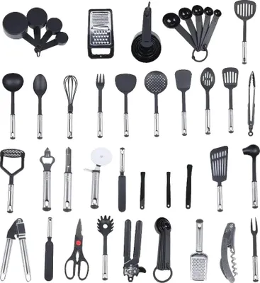 Image de Set d'ustensiles de cuisine, 40 pièces, manches résistants à la chaleur, noir