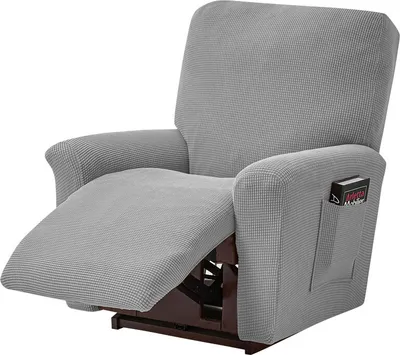 Obrázek produktu pro Potah na polohovací křeslo Stretch Potah na polohovací křeslo Small Plaid Jacquard Fitted Standard/Oversized Recliner Chair, Silver Grey