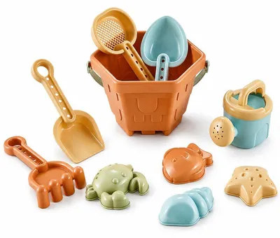 Produktbild von 10-teiliges Strandspielzeug Set für Kinder, Eimer, Schaufel, Rechen und Sandformen für Strand und Sandkasten