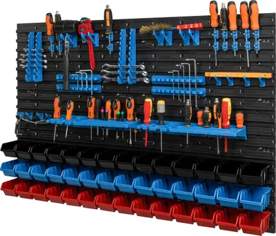 Image de 42 bacs gerbables étagère murale plastique 115,8 x 78 cm porte-outils atelier garage système de stockage bacs à bec verseur
