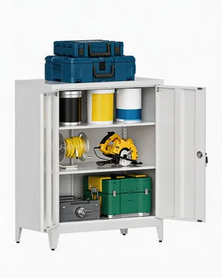 Stahl-Aktenschrank, abschließbar, 2 verstellbare Böden, weiß, 100x80x40 cm