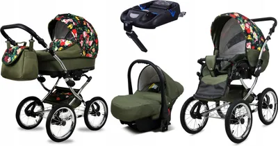Produktbild von BabyLux® Margaret Exclusive | 4in1 Kinderwagen Set | Roses with tulips on lack | Kombikinderwage